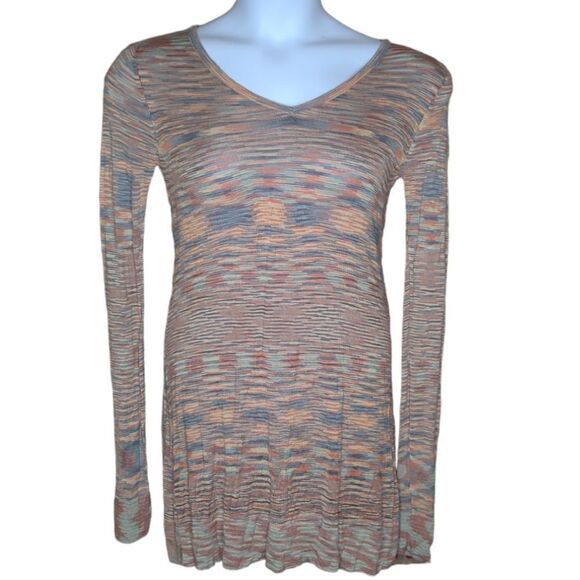 Y2K PHILIPPE ADEC Paris spacedye long sleeve v-neck tunic top M - Picture 1 of 7